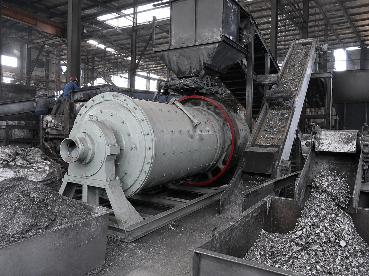 Aluminum ash ball mill for aluminum dross recycling, metallic aluminum recovery, and waste material reduction