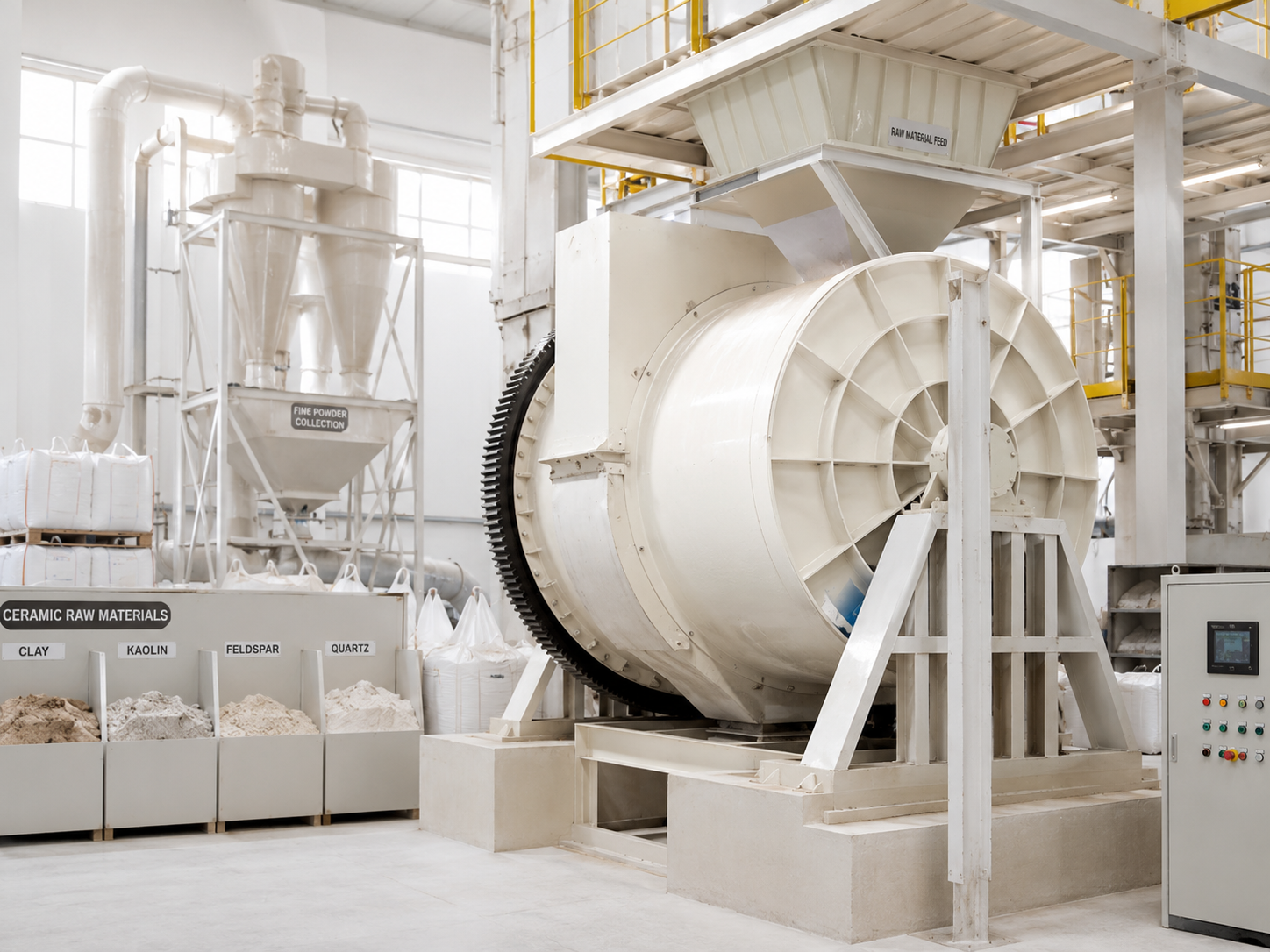 Ceramic ball mill for ceramic raw material grinding, clay, kaolin, feldspar, quartz, and fine powder production