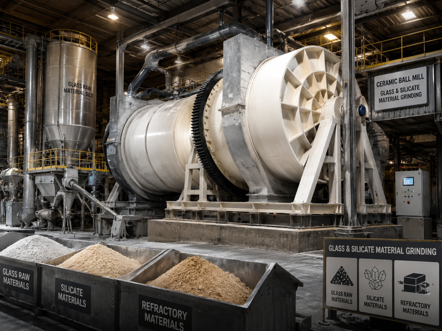 Ceramic ball mill for glass material grinding, silicate material processing, refractory materials, and industrial powder production