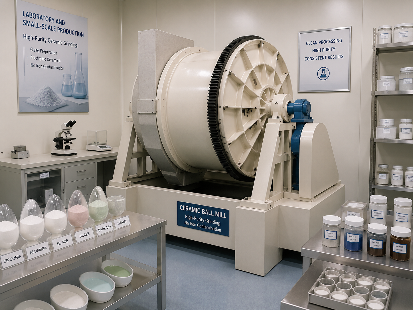 Ceramic ball mill for laboratory powder grinding, small-scale production, high-purity ceramic powder, and no iron contamination processing