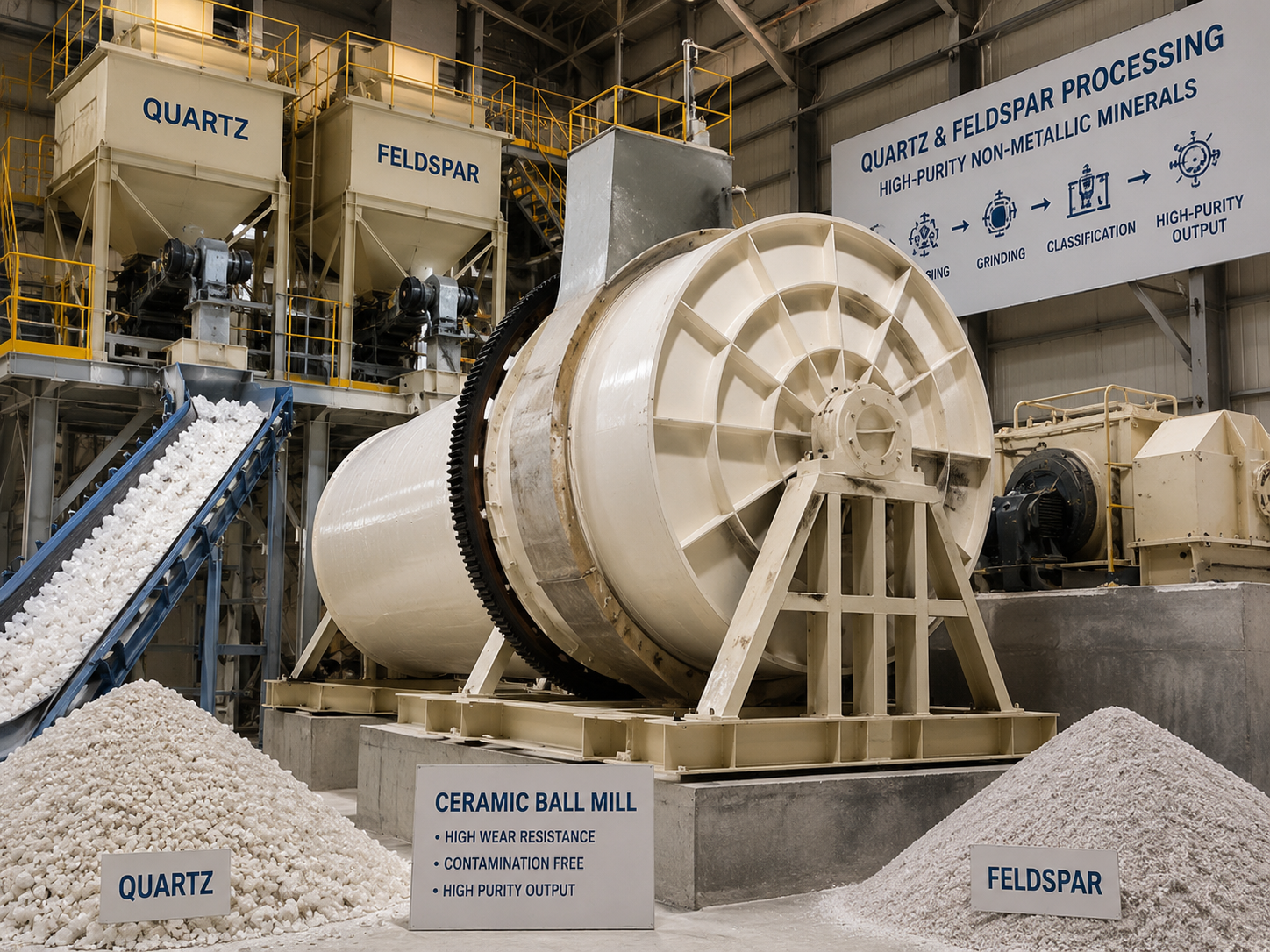 Ceramic ball mill for quartz and feldspar processing, non-metallic mineral grinding, and high-purity powder production