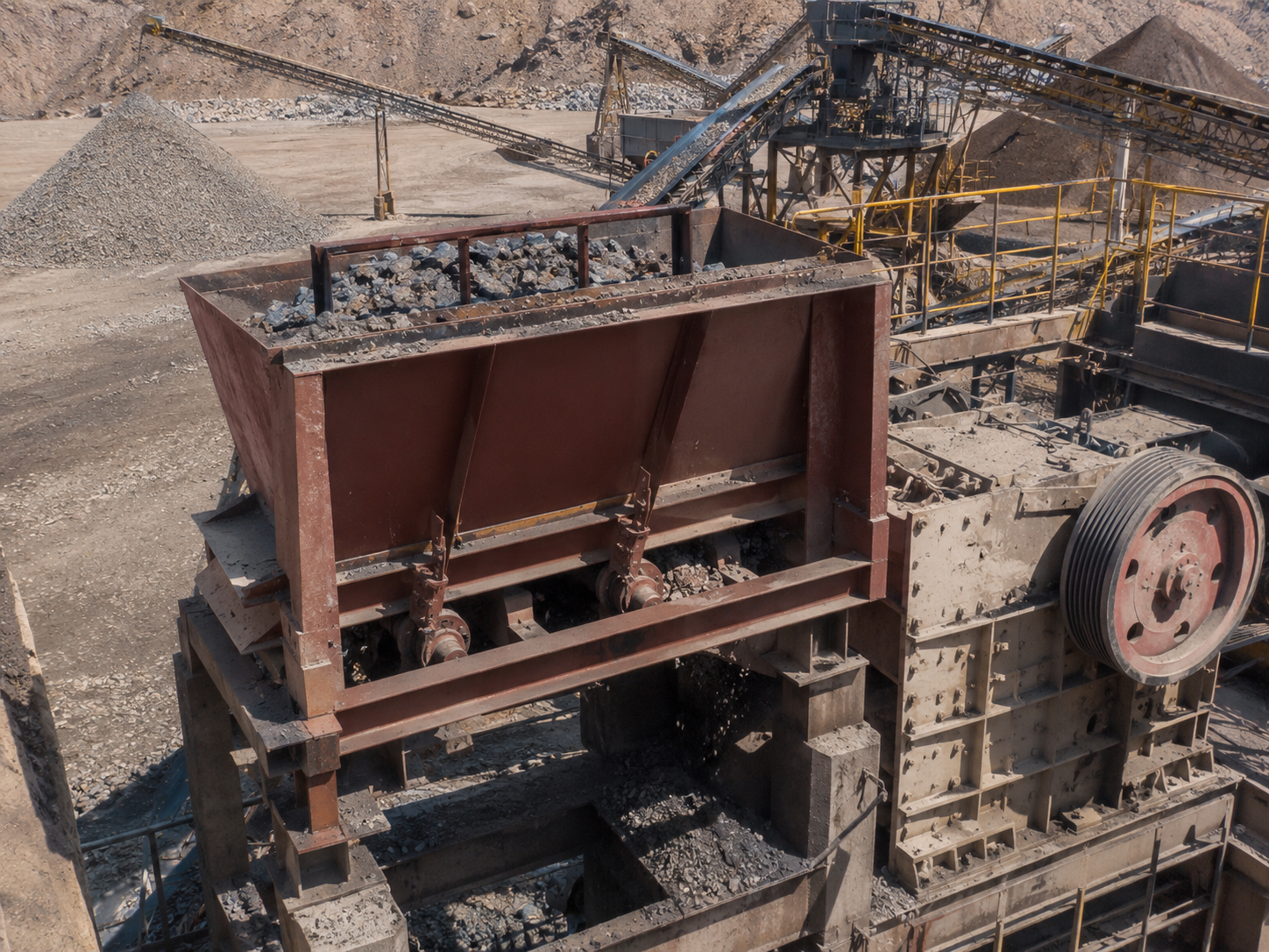 Chute feeder for mining crusher feeding, conveyor systems, ore feeding, coal, slag, and rock material handling