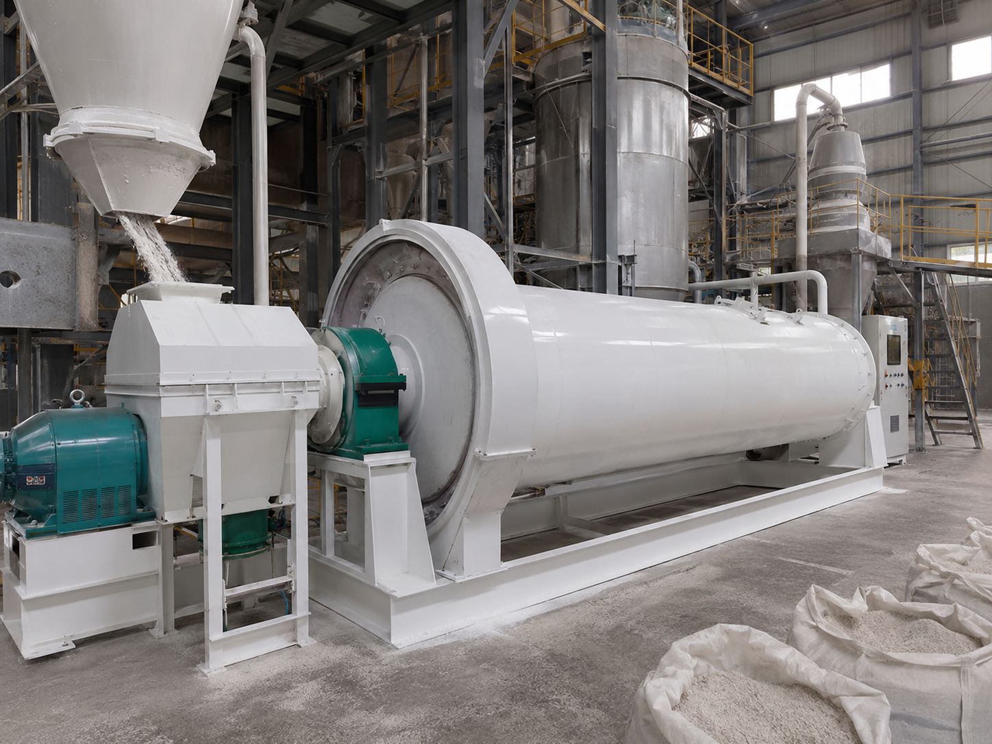 Continuous ceramic ball mill for chemical material grinding, non-metallic mineral processing, zircon sand, limestone powder, and industrial minerals