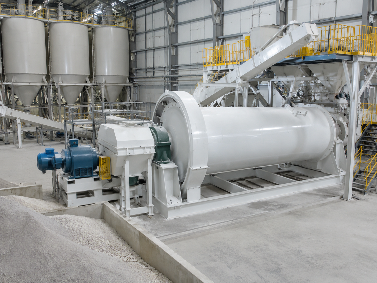 Continuous ceramic ball mill for glass raw material grinding, silica sand, quartz sand, and glass powder processing