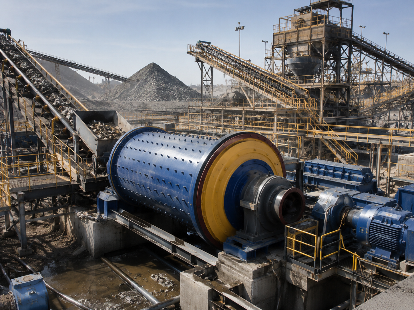 Grate type ball mill for primary grinding, intermediate grinding, coarse grinding, and high discharge capacity mineral processing