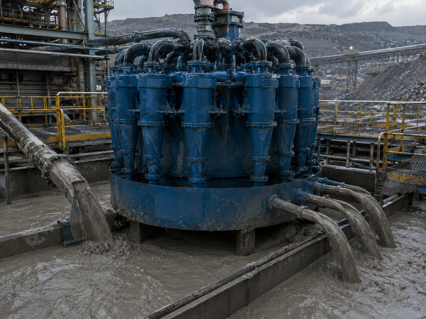 Hydrocyclone for tailings concentration, tailings slurry thickening, mine tailings treatment, and mineral processing