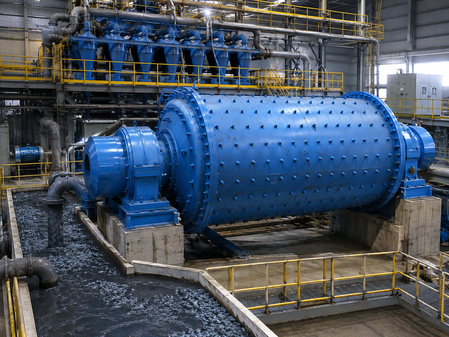 Overflow type ball mill for fine regrinding, mineral concentrate processing, uniform discharge, and stable beneficiation performance
