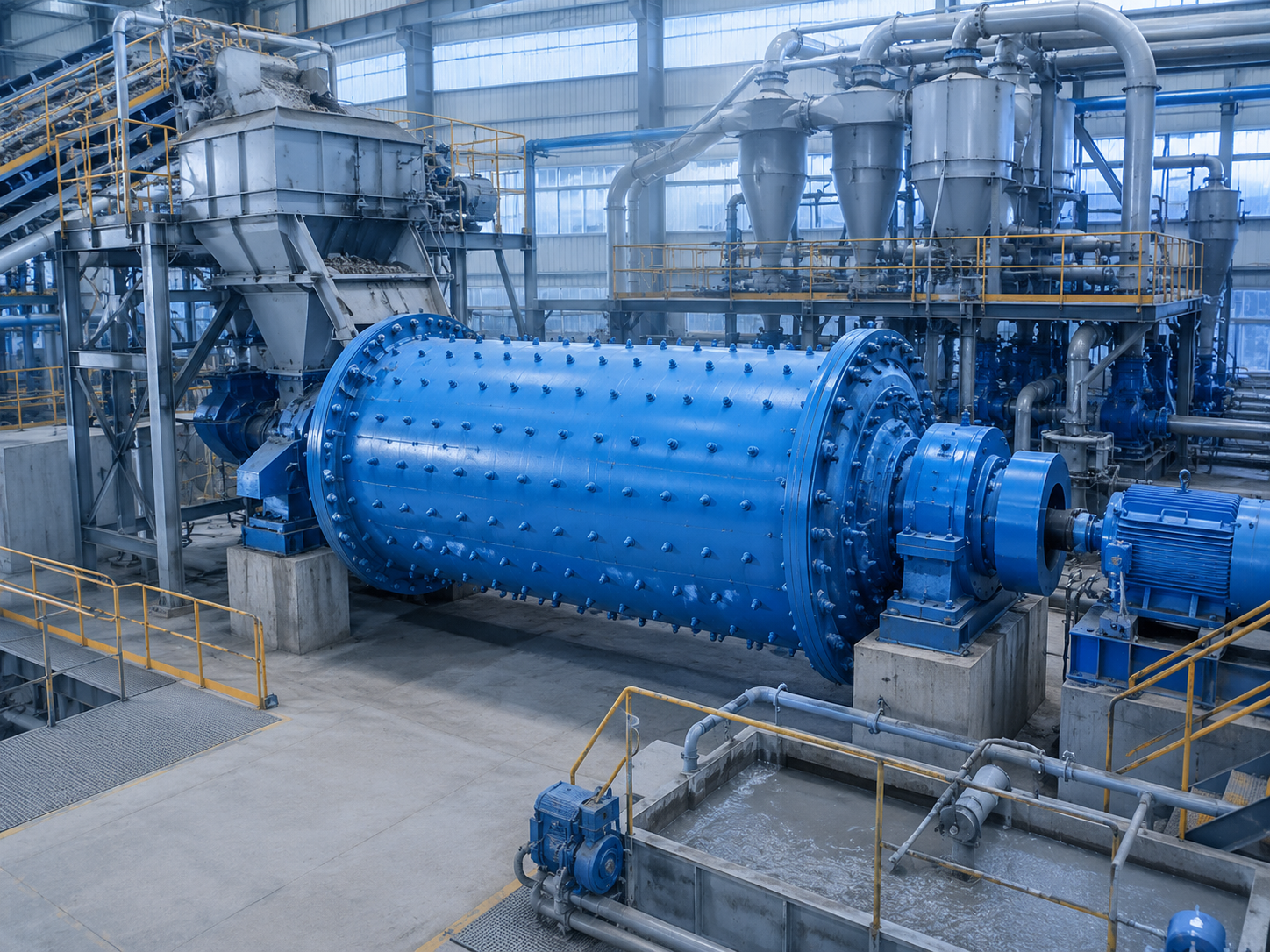 Overflow type ball mill for secondary grinding circuits, fine particle grinding, stable discharge, and mineral processing