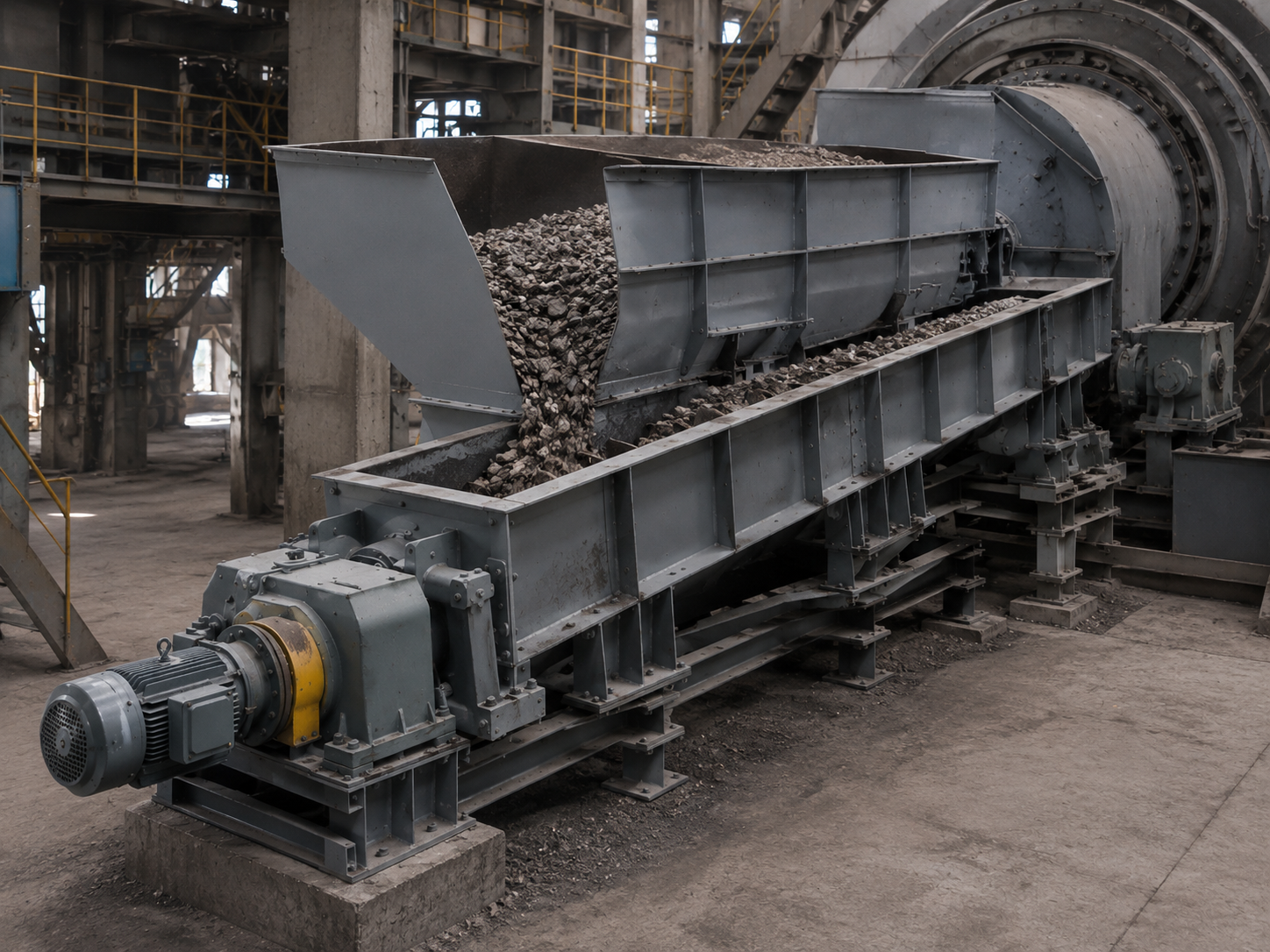 Pendulum feeder for ball mill feeding, ore grinding lines, mineral particles, and continuous mill operation