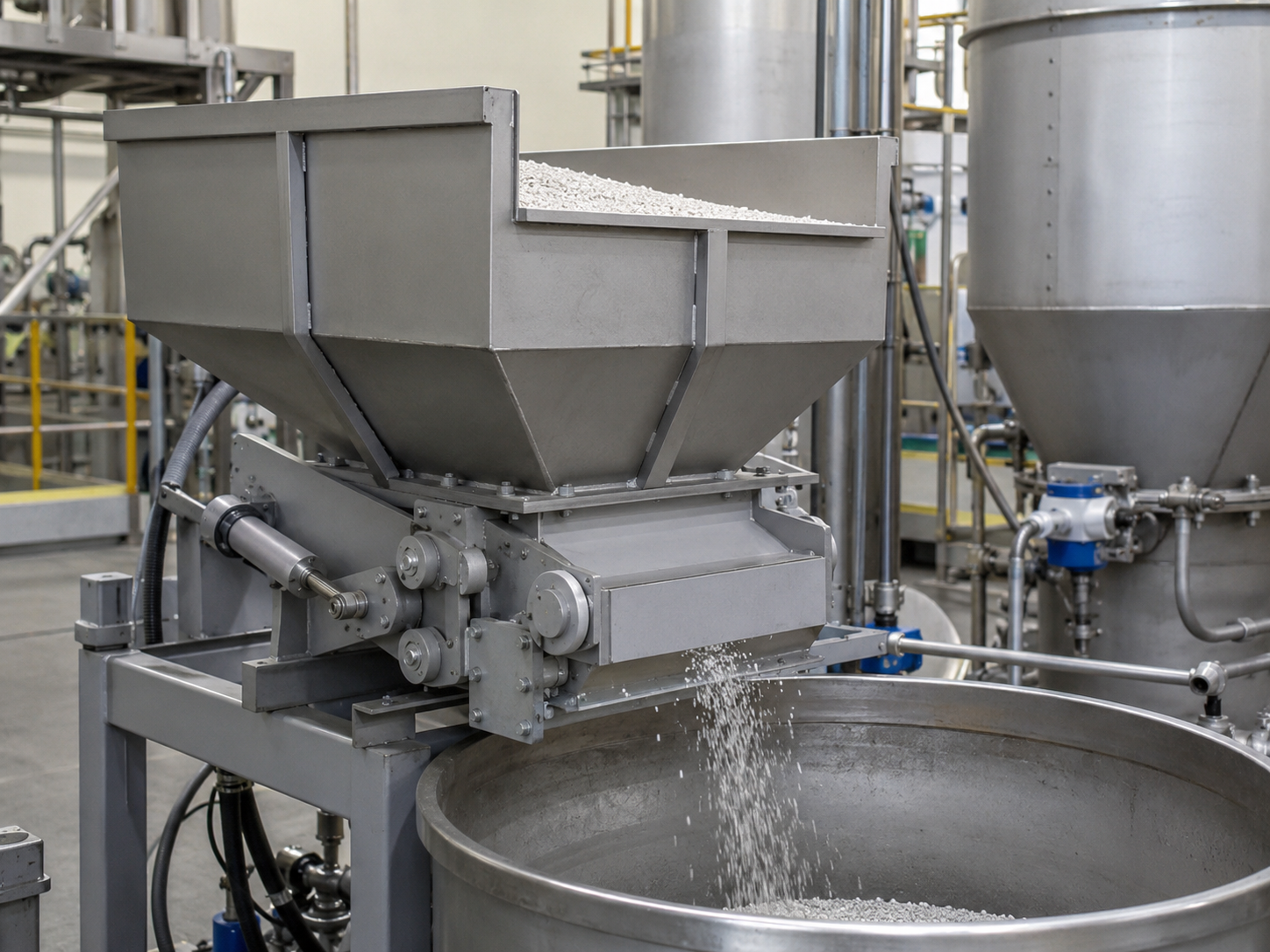 Pendulum feeder for chemical material dosing, granular material feeding, non-sticky particles, and adjustable flow rate