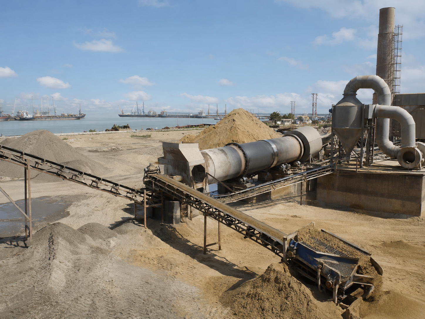 River sand dryer for sea sand yellow sand drying and moisture reduction before screening and storage