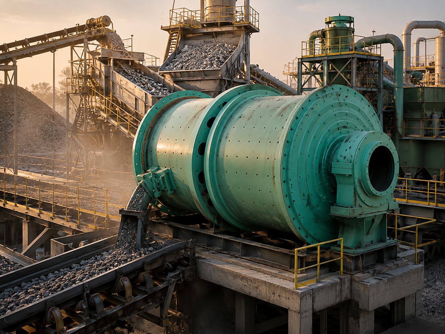 Rod mill for controlled coarse grinding, sand production, ore processing, uniform particle size, and reduced over-grinding