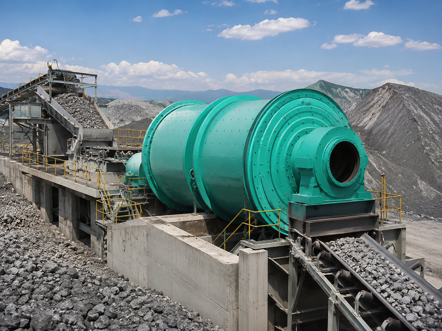 Rod mill for open-circuit coarse grinding, large discharge capacity, controlled granularity, and low fines production