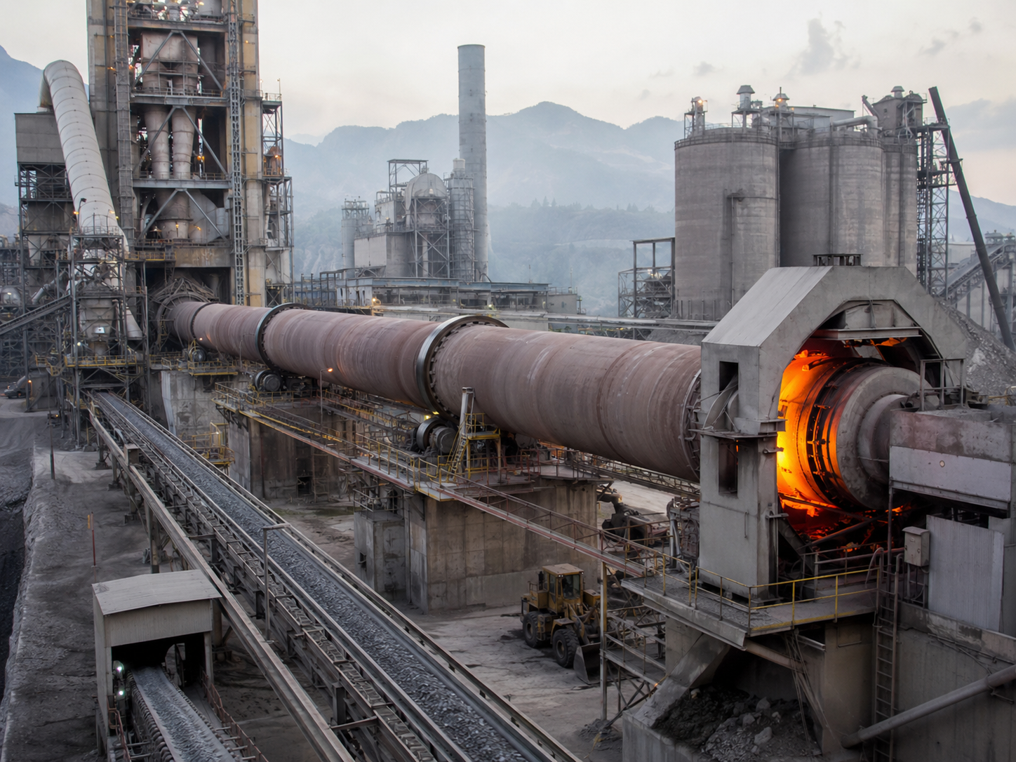Rotary kiln for cement clinker production, cement raw material calcination, and cement plant thermal processing