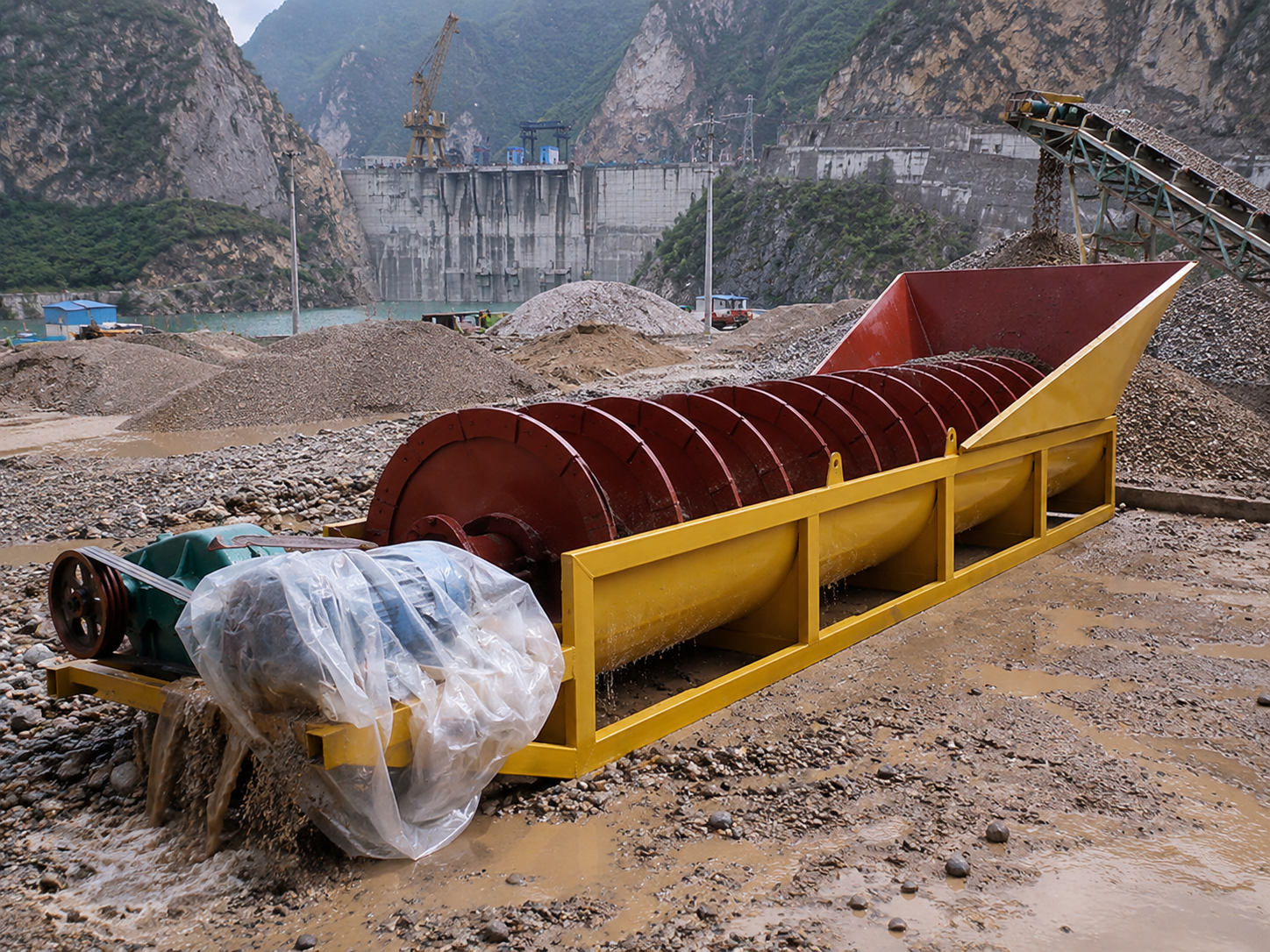 Spiral sand washer for hydropower aggregate plants, sand and gravel washing, grading, and dewatering