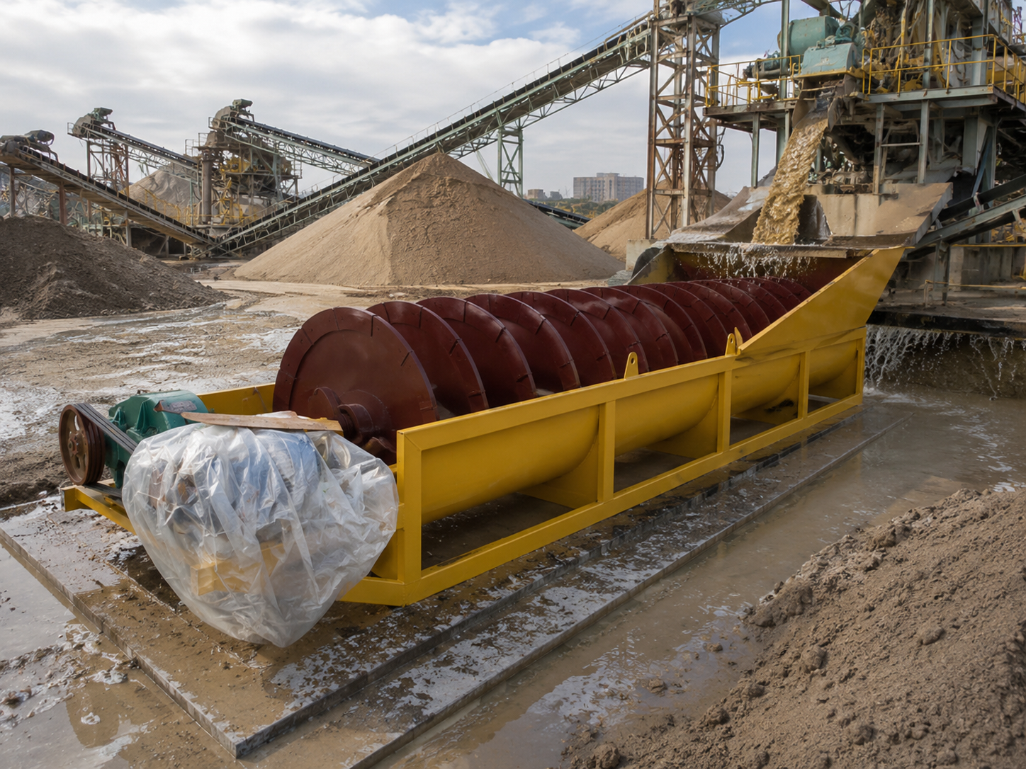 Spiral sand washer for manufactured sand production, mechanism sand washing, sand grading, and aggregate processing