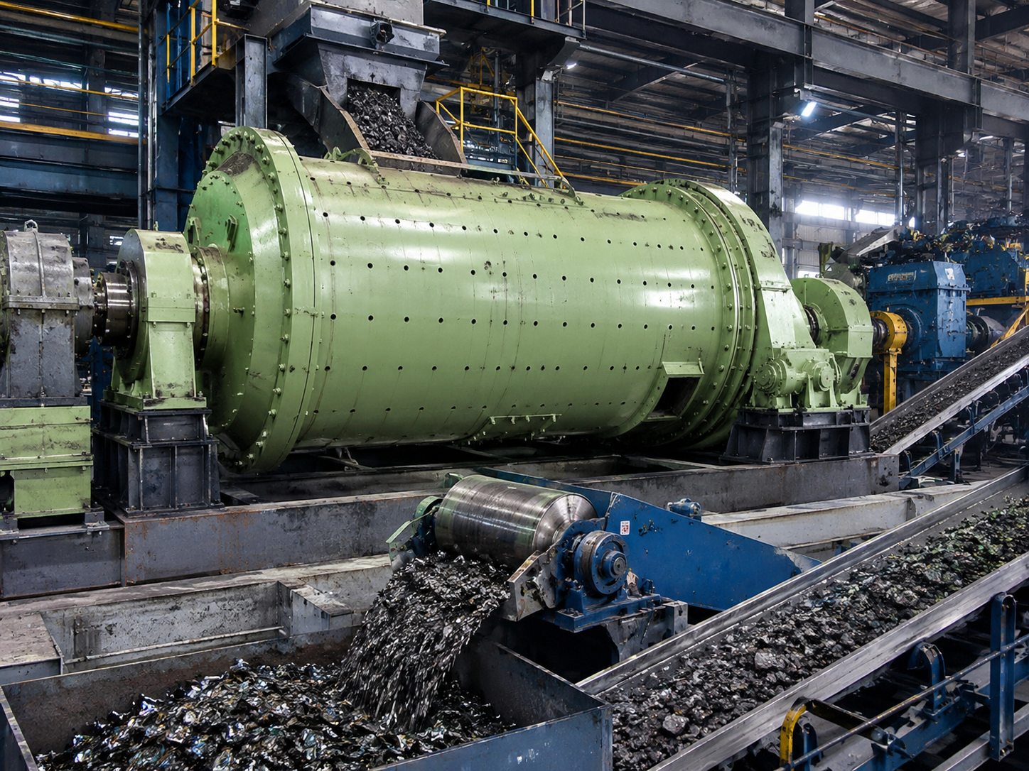 Steel slag rod mill for metallic iron recovery, slag grinding, magnetic separation, and steel slag recycling