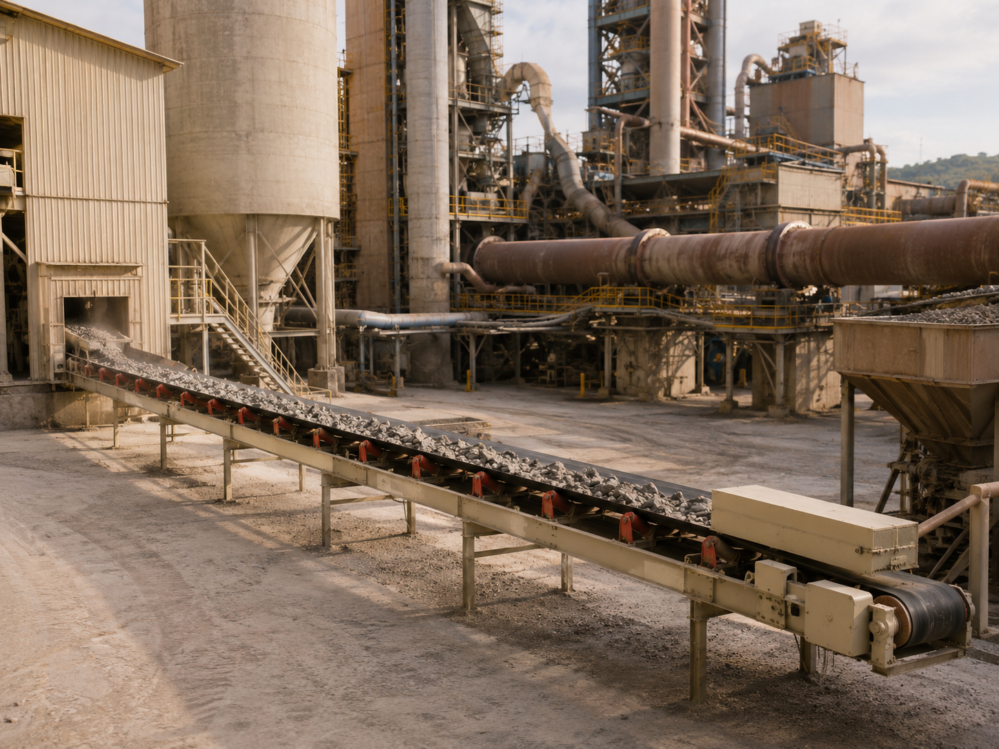 TD belt conveyor for cement plant clinker transport, limestone conveying, raw material handling, slag, and fly ash transfer