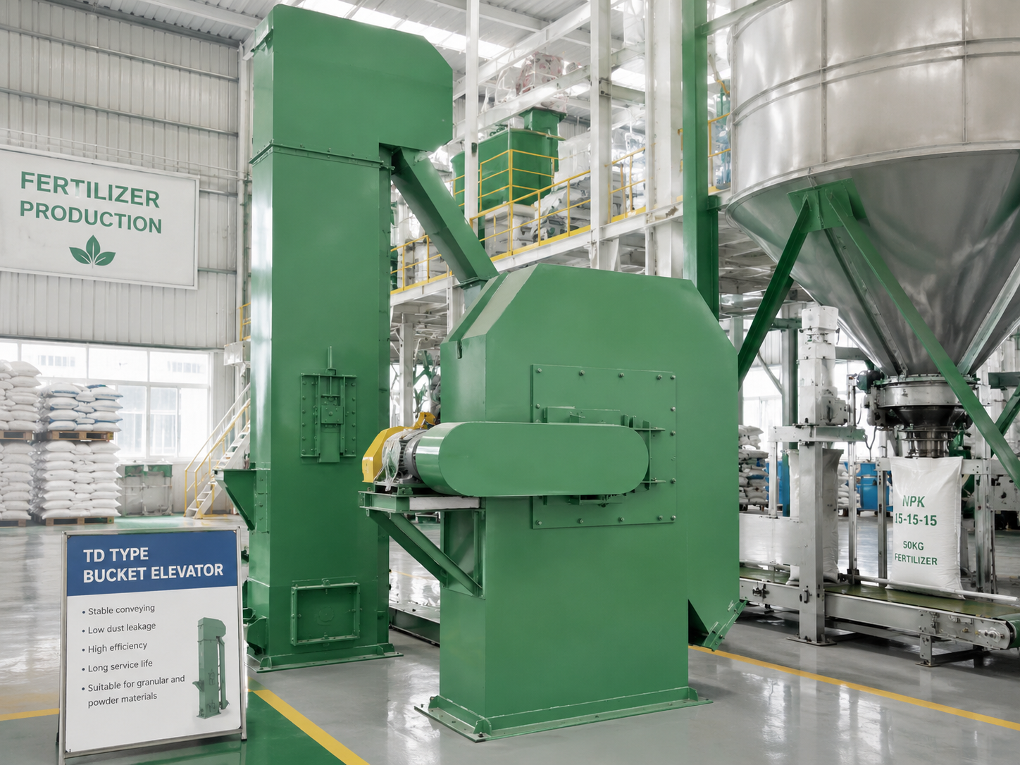 TD type bucket elevator for fertilizer production, granular fertilizer lifting, chemical powder conveying, and light bulk material handling