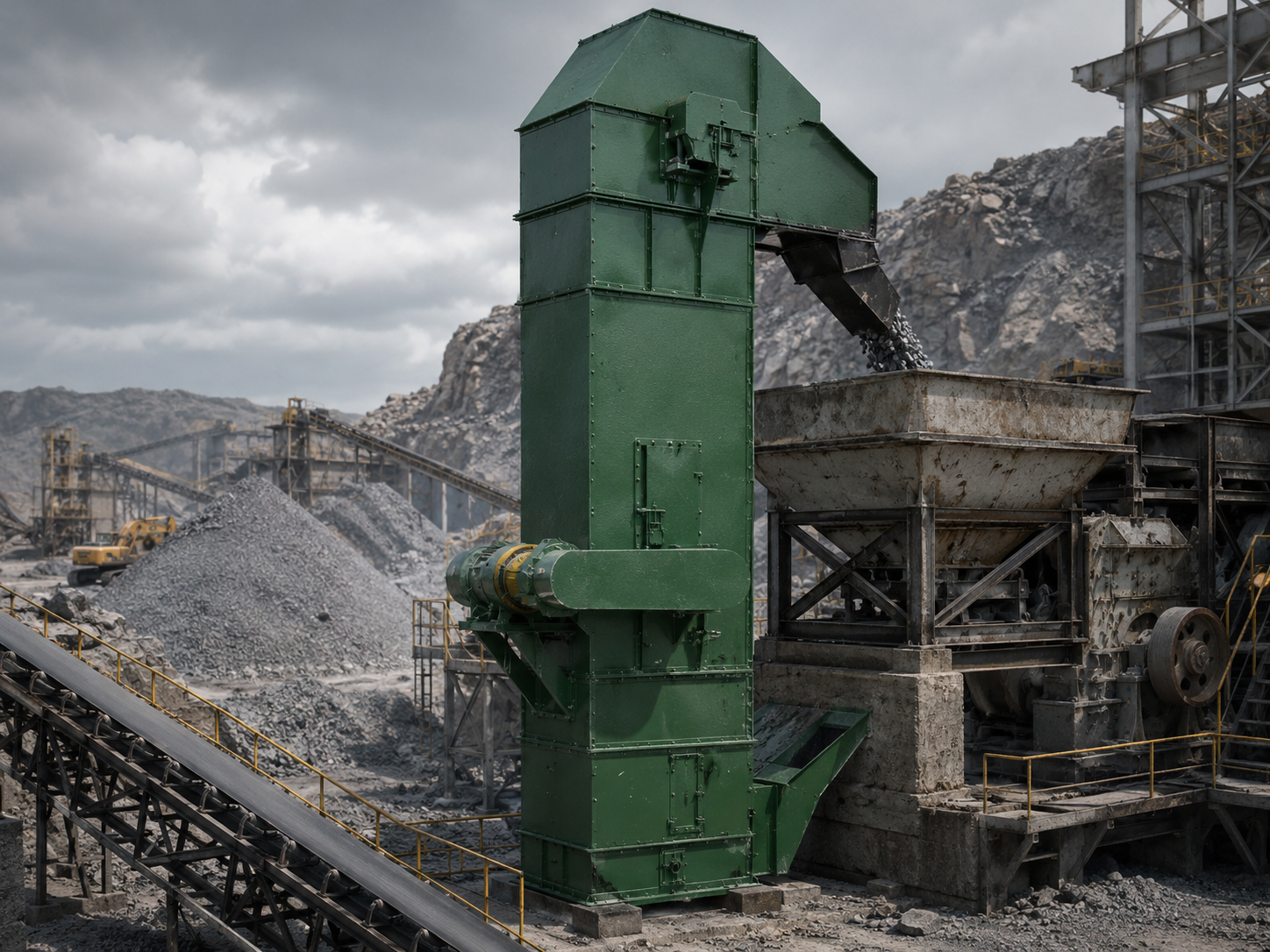 TD type bucket elevator for mining plant vertical material handling, crushed ore, sand, stone, and small block materials