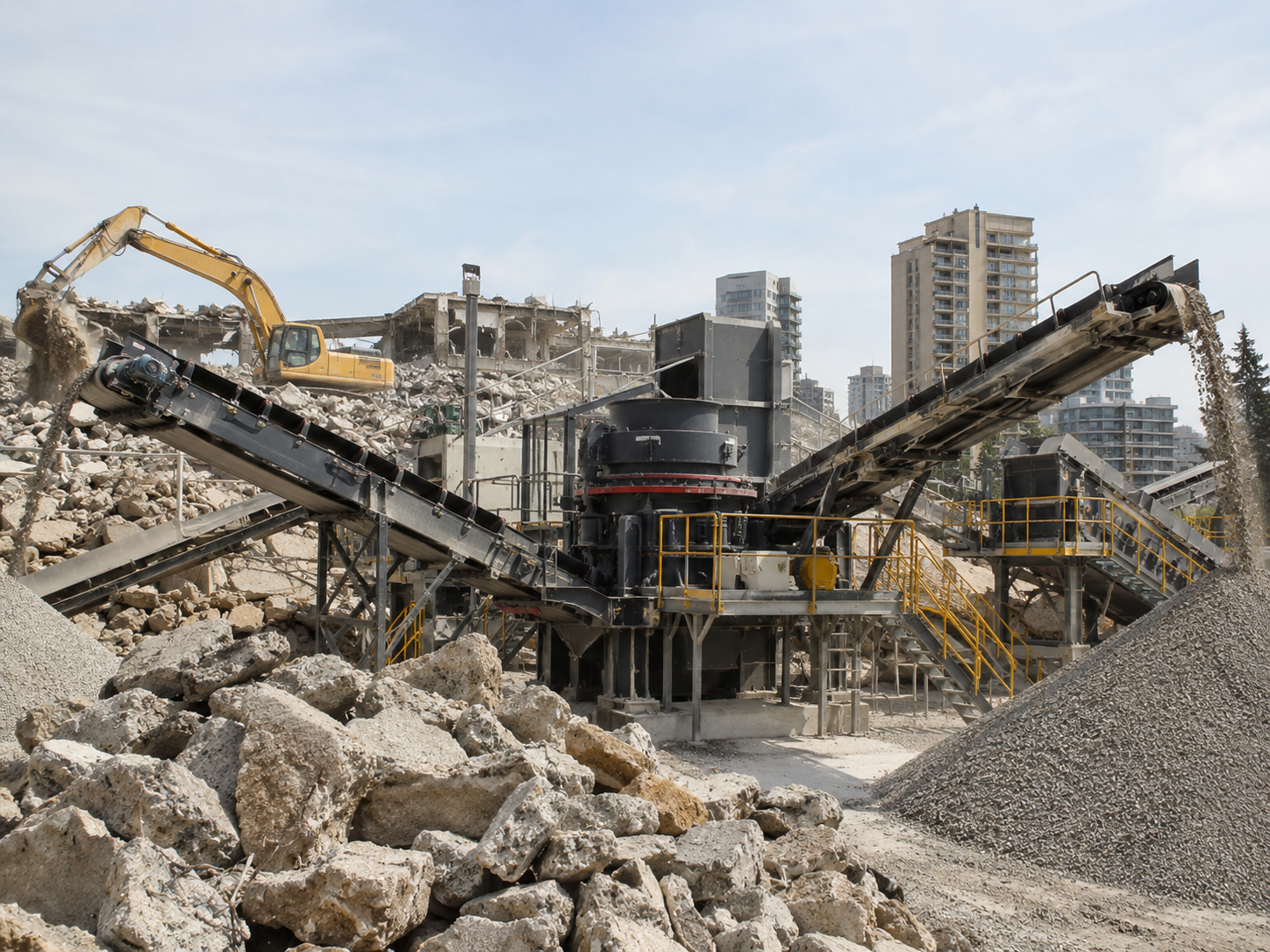 VSI vertical shaft impact crusher for construction waste recycling and recycled concrete aggregate production