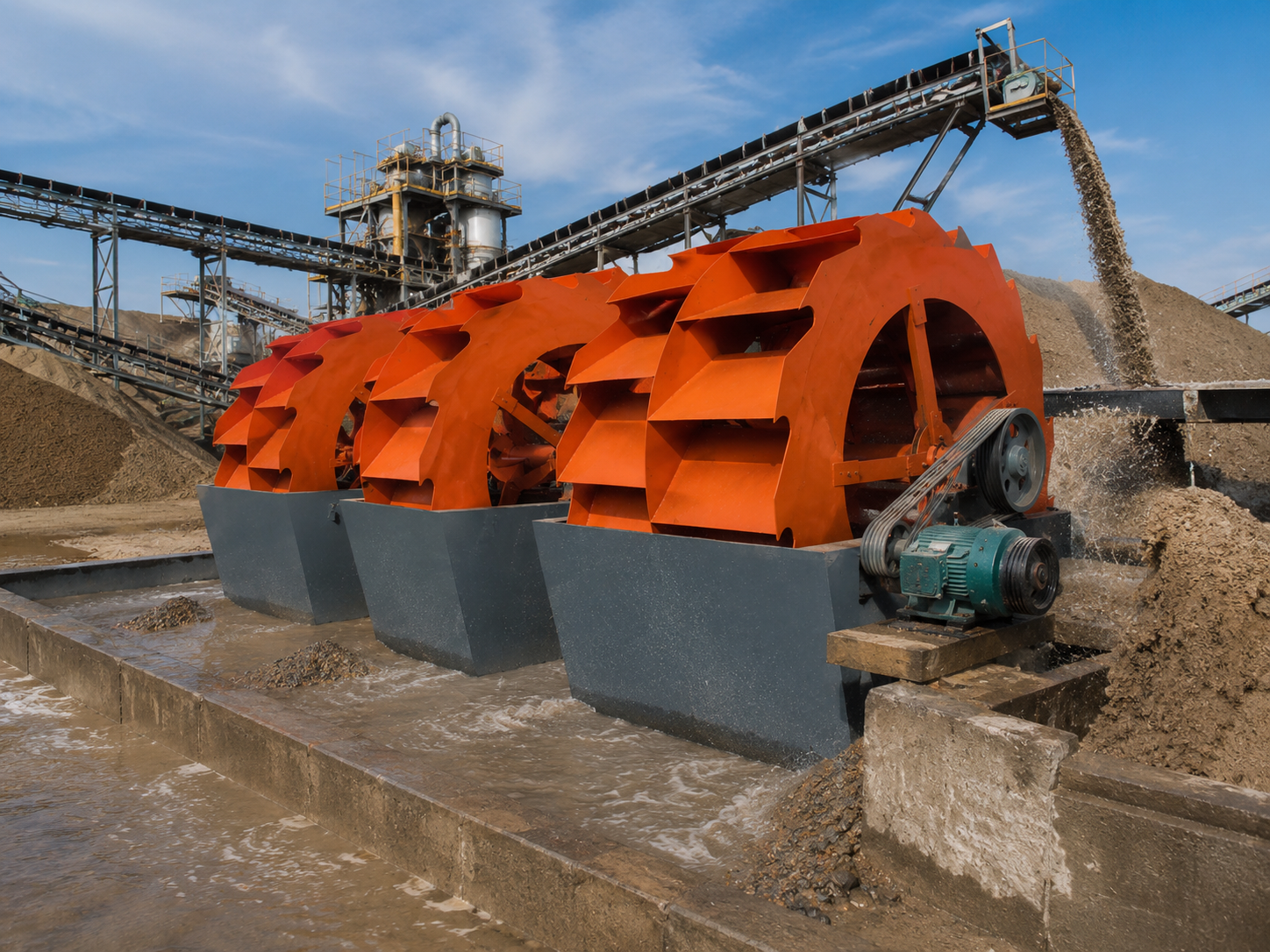 Wheel sand washer for aggregate processing plants, sand and gravel washing, grading, and impurity removal