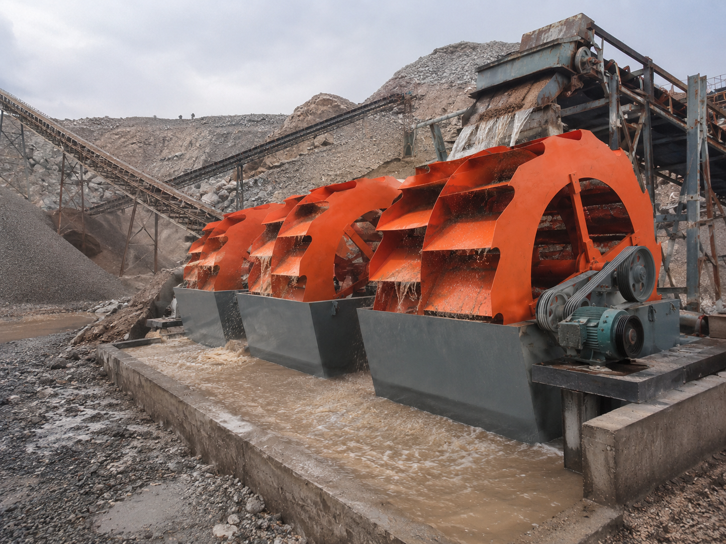 Wheel sand washer for mining quarry sites, sand washing, gravel cleaning, and hydropower project aggregate production