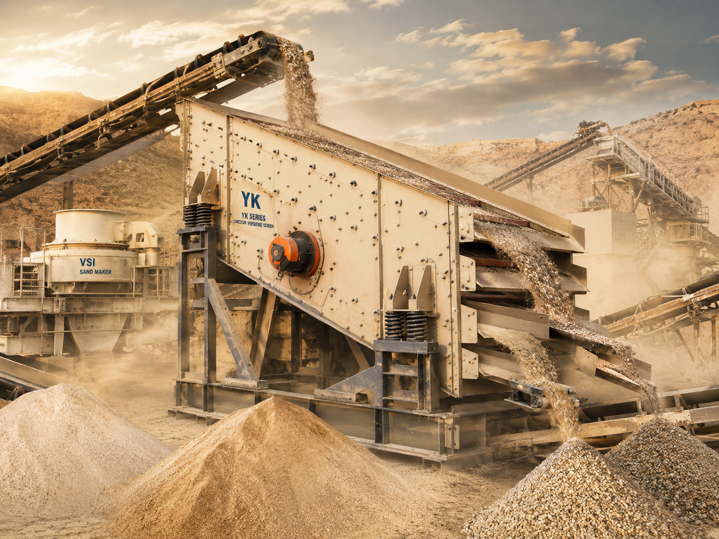 YK series circular vibrating screen for sand making plant screening, manufactured sand grading, stone powder, and coarse aggregates