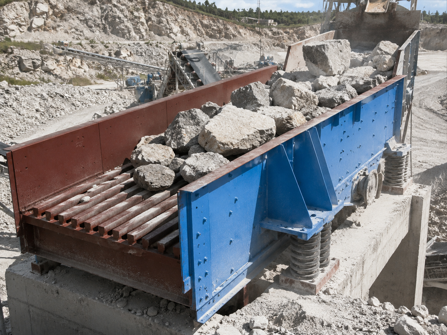 ZSW series quarry grizzly feeder for large rock handling, limestone feeding, raw material pre-screening, and stone crushing plants
