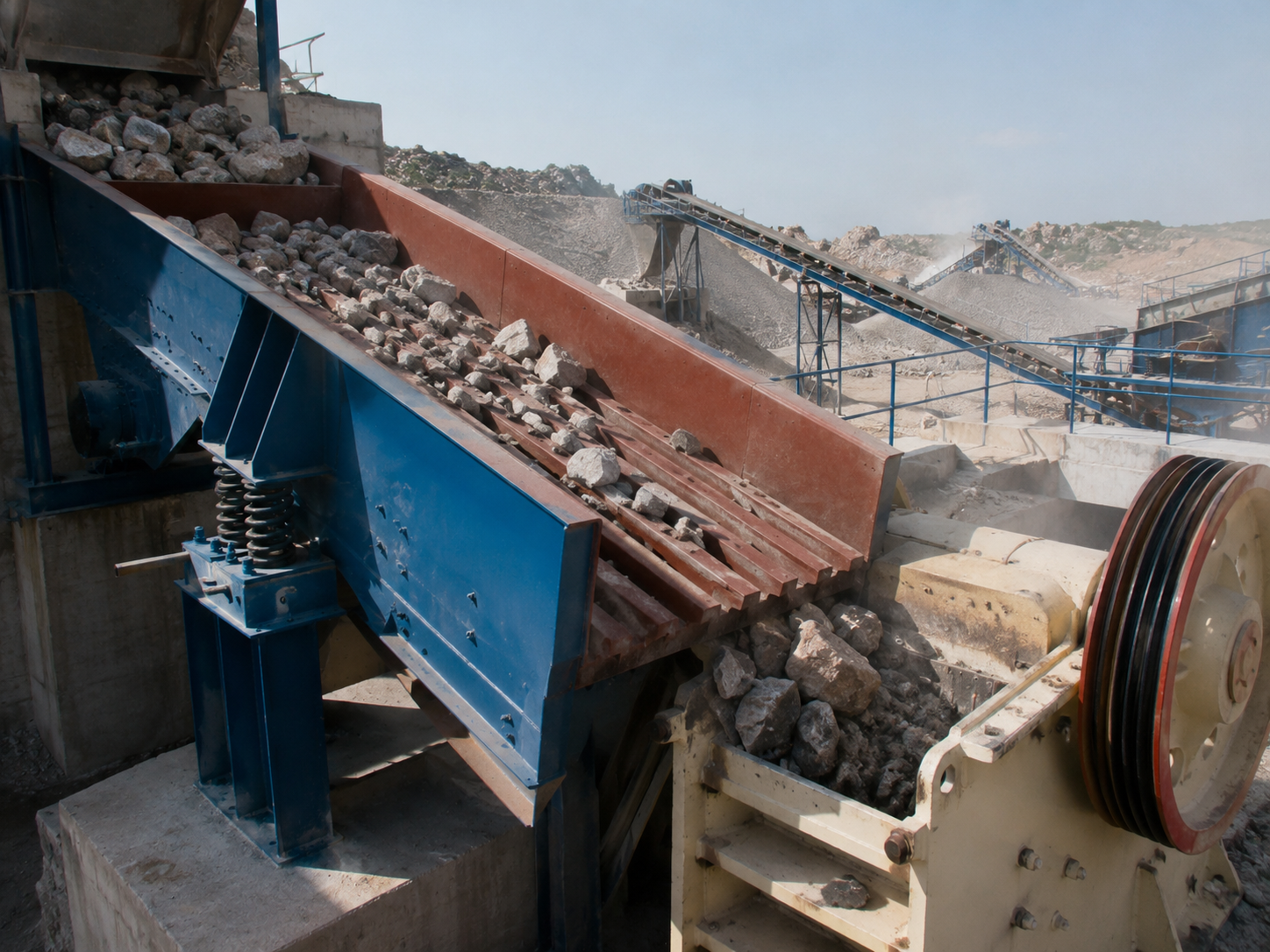 ZSW series vibrating feeder for stone crushing plant, primary crusher feeding, limestone, granite, basalt, and construction stone