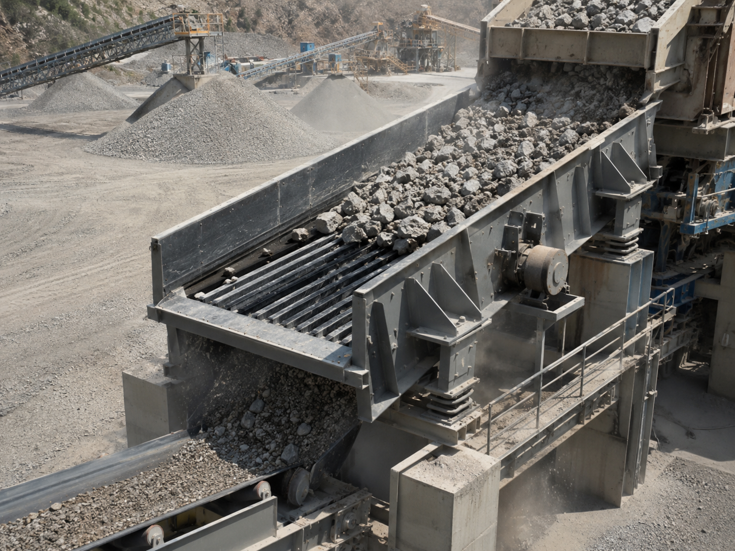 ZSW grizzly feeder for aggregate production line, crushed stone feeding, gravel processing, and fine material removal