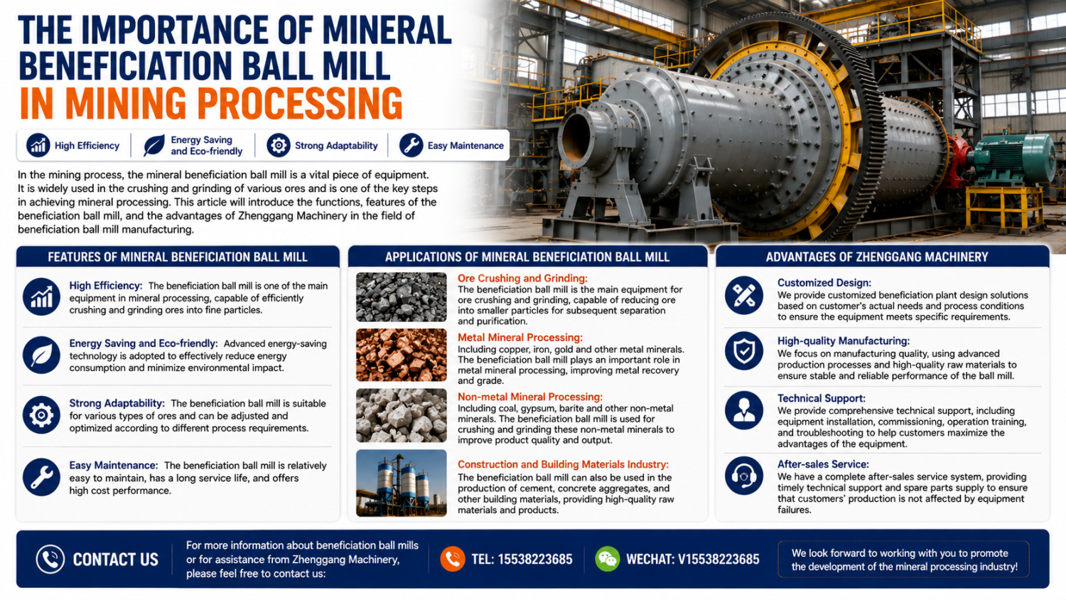 Mineral processing ball mill for mining ore grinding and beneficiation production line