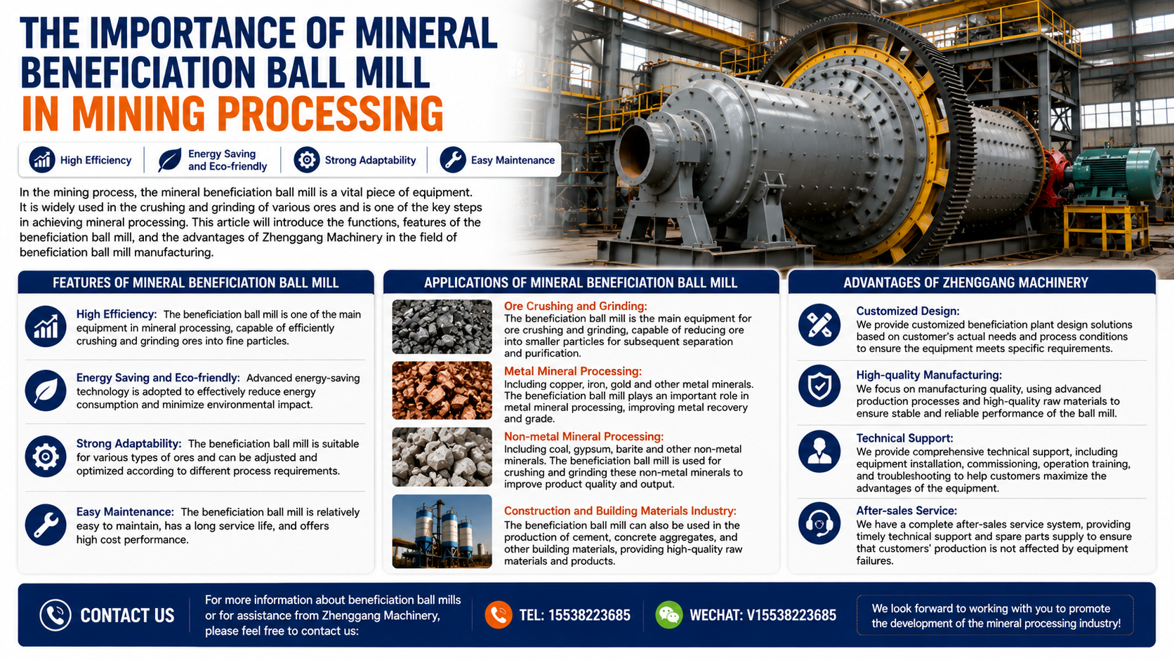 Mineral processing ball mill for mining ore grinding and beneficiation production line