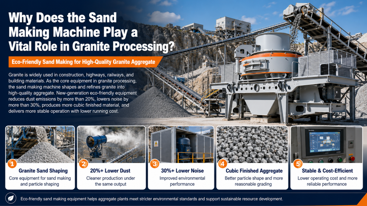 Granite sand making machine producing cubical aggregate for construction sand production