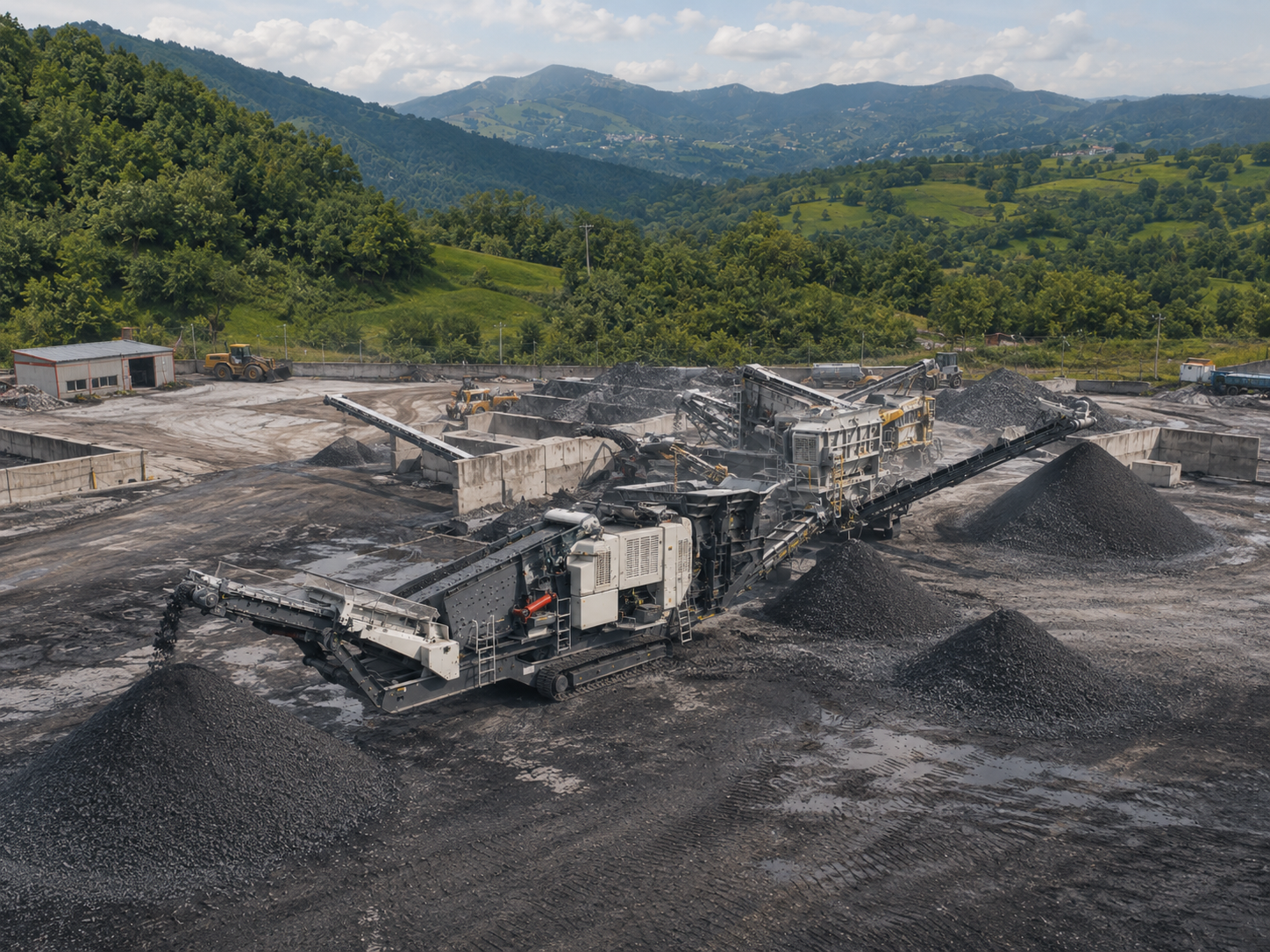 Whole plant overview of 500 TPH coal gangue mobile impact crushing production line in Oviedo Spain