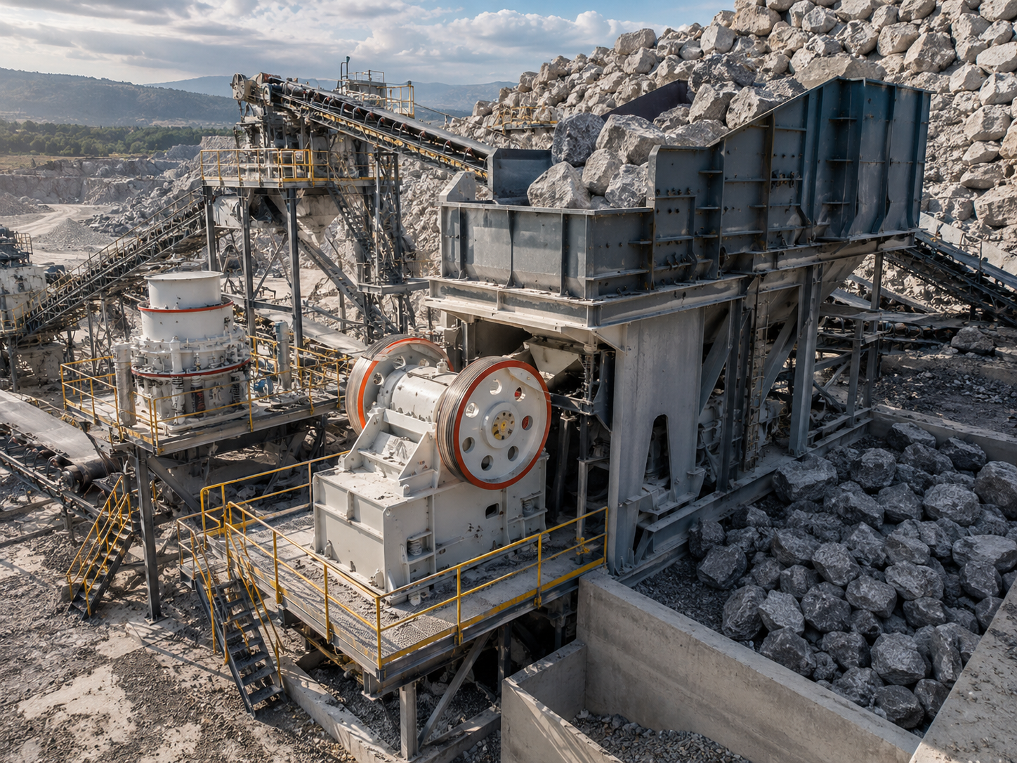 Jaw crusher feeding section of granite crushing production line in Pontevedra Spain