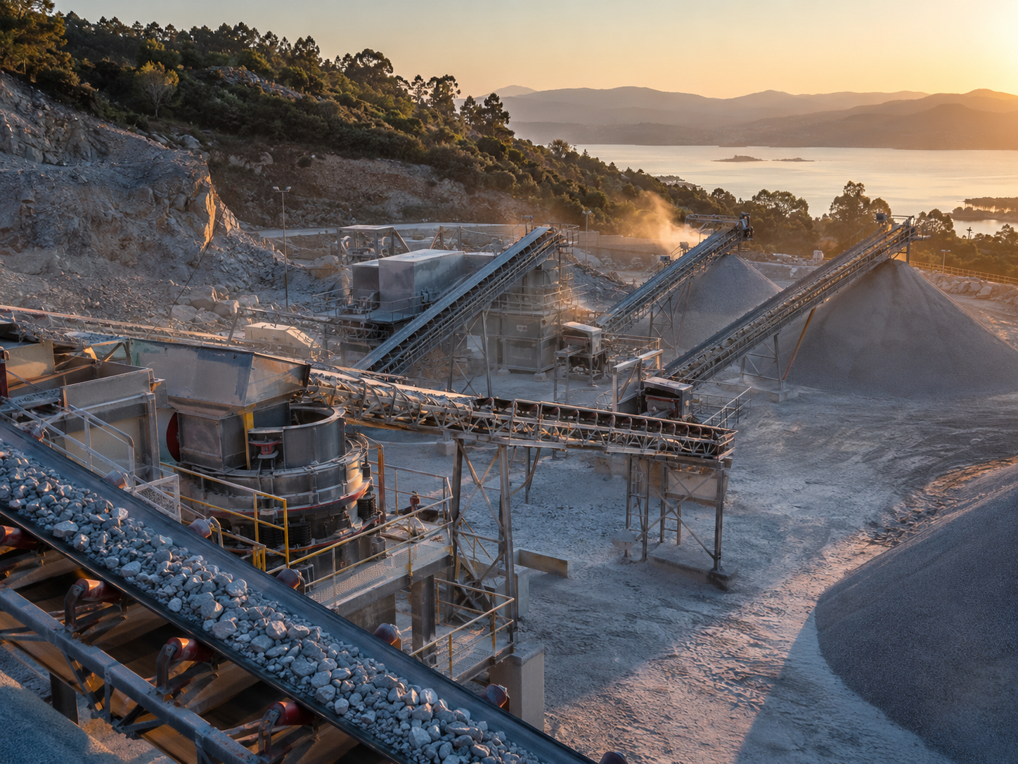 Secondary crushing cone crusher section of granite production line in Pontevedra Spain
