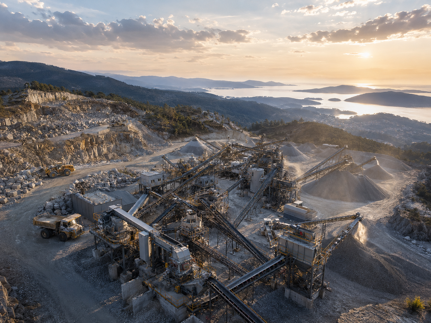 Whole plant overview of 650 TPH pebble crushing production line in Porto Portugal