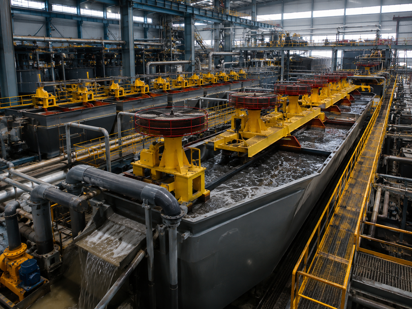 XCF KYF combined flotation circuit for large mineral processing plants, continuous flotation, slurry return, and concentrate recovery